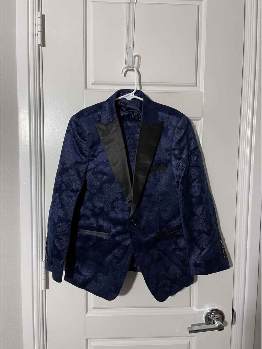 Boys Navy Blue Velvet Suit Size 8 – Wedding Formal Paisley K127